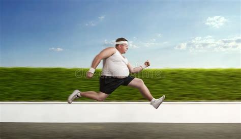 Funny Overweight Man On The Run Stock Photo Image Of Fence Exercise
