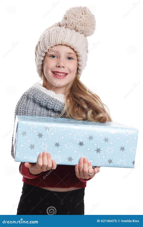 Beautiful Girl Holding A Wrapped T Stock Image Image Of Happy