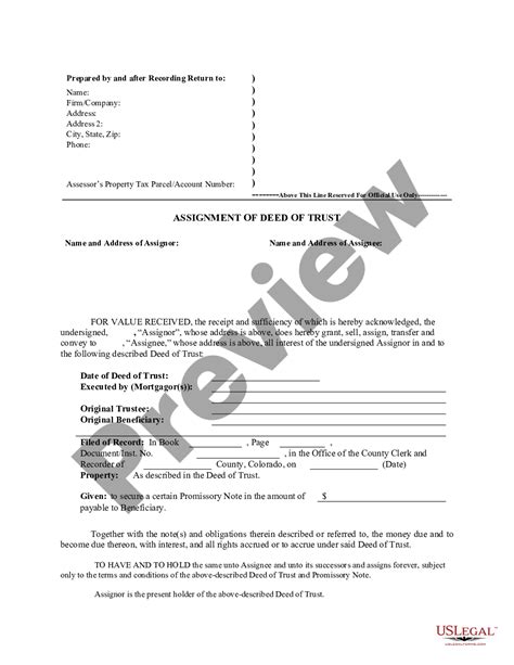 Colorado Assignment Of Deed Of Trust By Individual Mortgage Holder Us