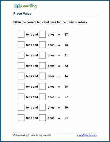 This course is applicable for students from grade. 1st Grade Place Value and Number Charts Worksheets - free & printable | K5 Learning