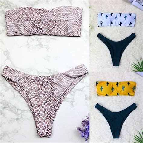 Sale 2018 New Strapless Sexy Bikini Set Push Up Women Swimwear Swimsuit Female Retro Floral Swim