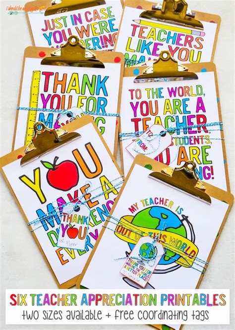 Happy national teacher day and teacher appreciation week! Six Rainbow Printable Teacher Gifts | i should be mopping ...