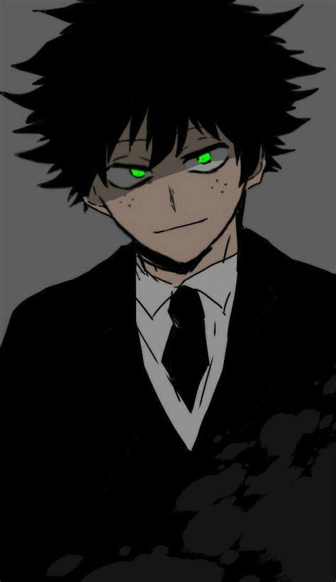 An Anime Character With Green Eyes And Black Hair