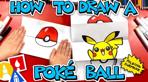 Draw the feet with sandals and socks. How To Draw A Poké Ball Folding Surprise - Art For Kids Hub