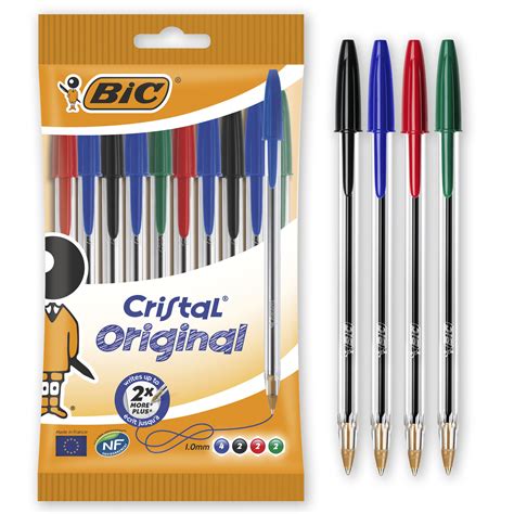 Bic Cristal 10 Stylos à Bille Noir Rouge Bleu Vert Pas Cher