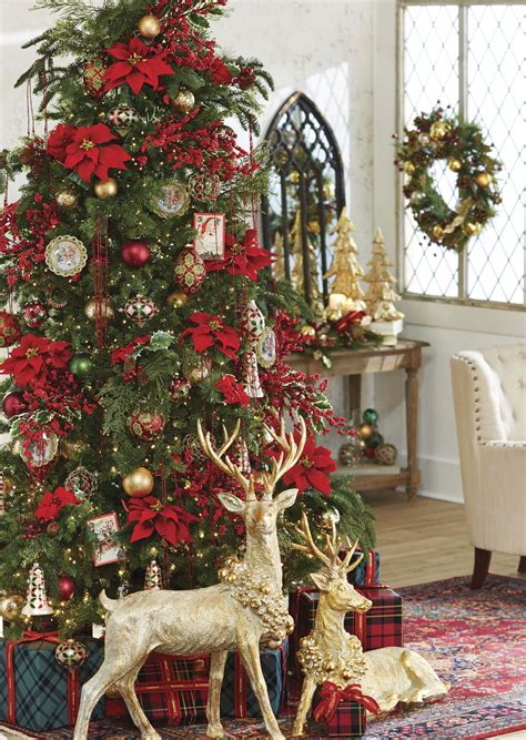 Raz Christmas Tree Classic Christmas Tree Red Poinsettias Gold