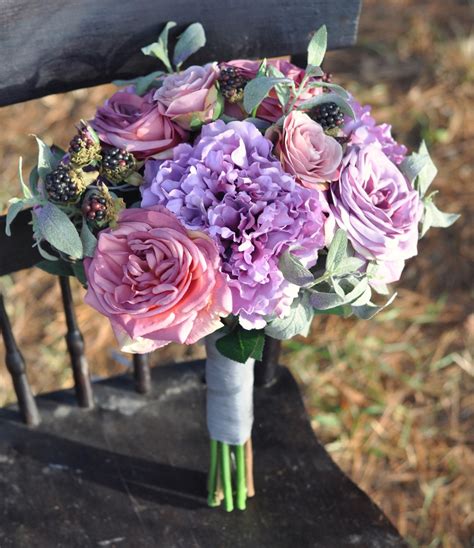Bridal Bouquet With Purple Roses Purple Peonies Berry And Sage
