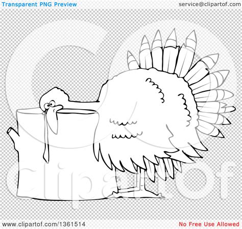Clipart Of A Cartoon Black And White Thanksgiving Turkey Bird Laying