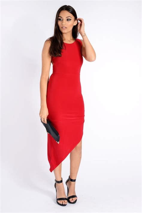 Nyla Red Slinky Asymetric Dress Asymetrical Dress Dresses Red Dress