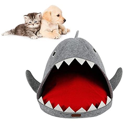 Grey Shark Pet Bed Cave With Removable Cushion Cozy Warm Washable Cat