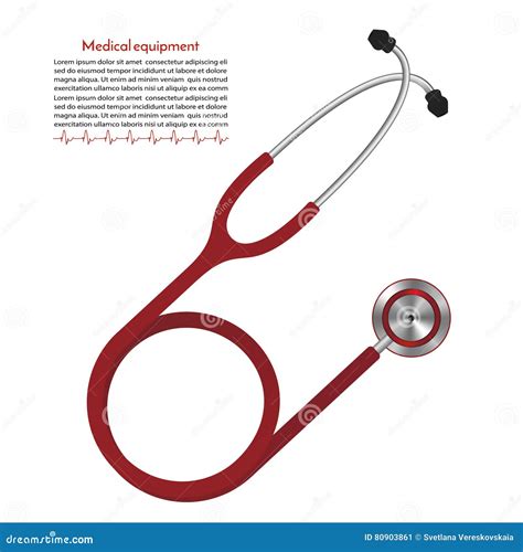 Red Stethoscope Medical Equipment For Heart Rate Measurement Cartoon