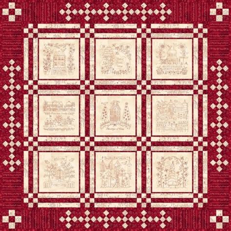 Home And Heart Redwork Quilt Machine Embroidery Pattern Download