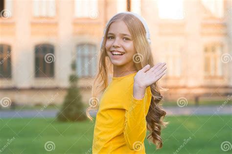 Hello Gorgeous Happy Child Wave Hand Outdoors Little Child Smile In