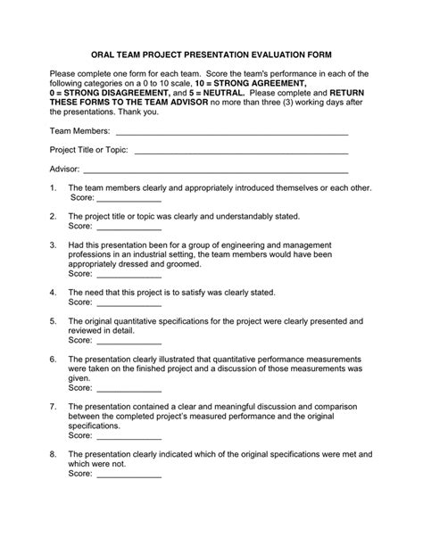Oral Project Presentation Evaluation Form V5 In Word And Pdf Formats
