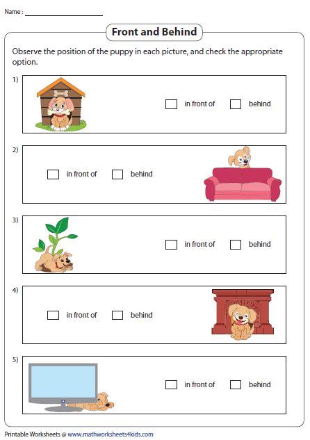 Front and Behind Worksheets