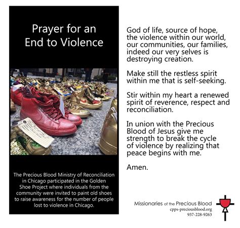 Prayer For An End To Violence Missionaries Of The Precious Blood