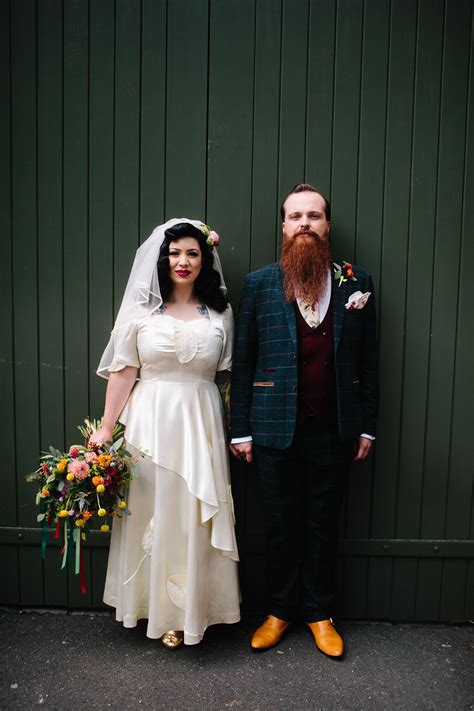 Borrowing elements from the 18th century must have been a popular trend in 1880s wedding dresses, as evinced by these two the inspiration is slight, but the open skirt, pointed bodice, and luxurious tone on tone fabric all evoke the styles of a century and a quarter before. Colourful Meets Mid-Century Wedding at the People's ...