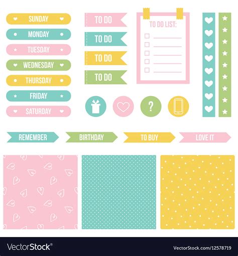 Cute Printable Stickers For Planner Organizer Vector Image