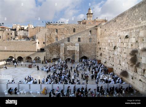 Jewish Believers Pray By The Wailing Wall In The Old City Of Jerusalem