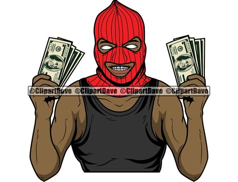 gangster ski mask gold teeth holding money bags svg design thug criminal savage robber hip hop