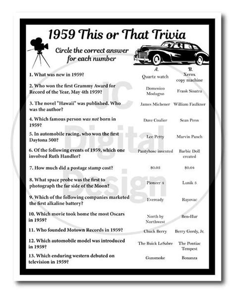 Or maybe you are looking to create your own trivia quiz. 1959 Birthday Trivia Game 1959 Birthday Parties Games ...