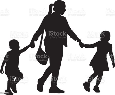 Mother Walking With Son And Daughter Stock Illustration Download