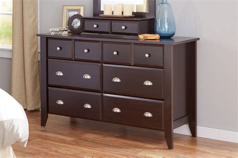 Featuring 6 practical drawers with metal handles, the double dresser provides plenty of room. Horizontal-brown-dresser.jpg
