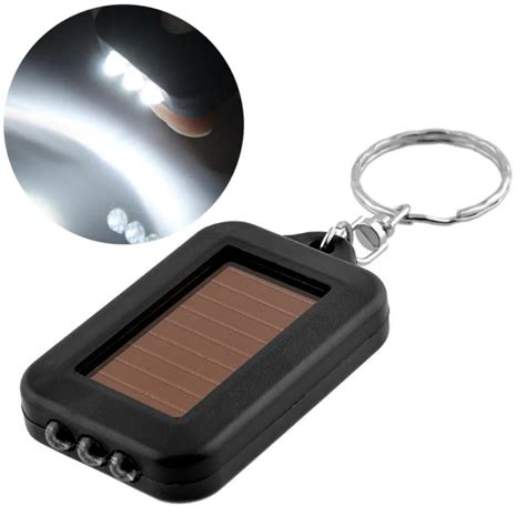 Ikvvt Mini Portable Solar Power Rechargeable 3 Led Keychain Torch Light