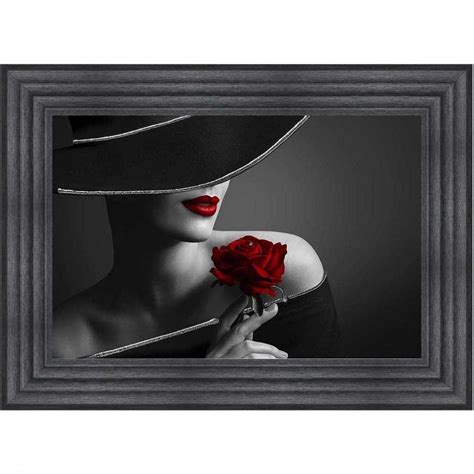 Elegant Woman Holding A Single Red Rose Inbetween Her Fingers Framed