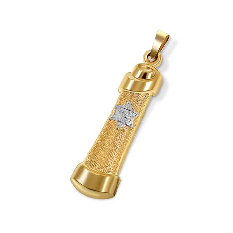 14k Gold Mezuzah Pendant Scroll Shaped