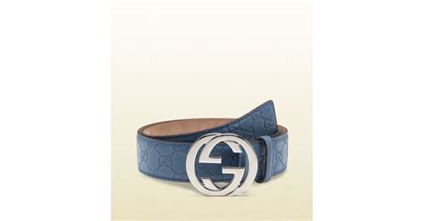 Gucci Sky Blue Guccissima Leather Belt With Interlocking G Buckle For