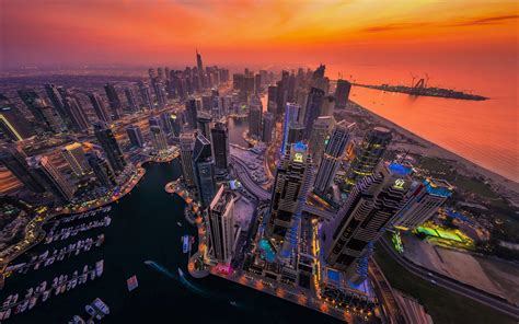 Dubai City Building City Lights Sunset Wallpaper Coolwallpapersme