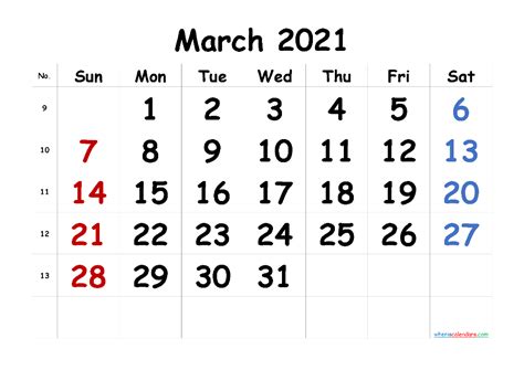 Free Printable 2021 Monthly Calendar With Week Numbers 2021 Calendar