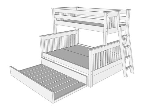 Drawing 3 Bunk Bed B103 With Trundle Pulled Open Bunk Beds Bunk