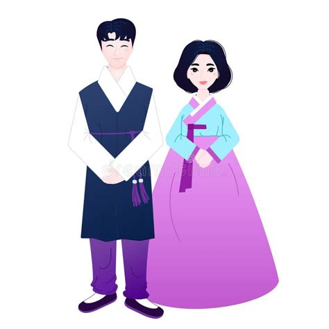 Korean Couple In Hanbok Vector Vector Flat Stock Vector Illustration