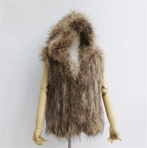 Fashion Sexy Women New Real Genuine Raccoon Fur Knit Vest Waistcoat S
