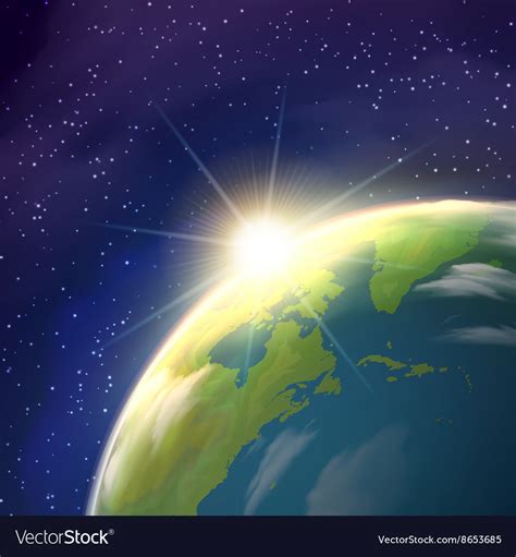 Sunrise Earth Space View Realistic Poster Vector Image