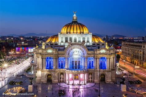 The Exterior Of Mexico Citys Palacio De Bellas Artes At Night R