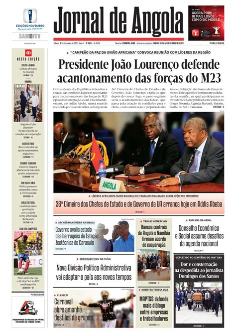 Jornal De Angola Sábado 18 De Fevereiro De 2023