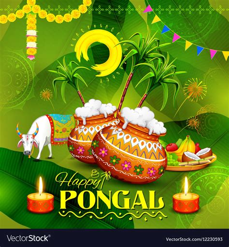 Happy Pongal Greeting Background Royalty Free Vector Image