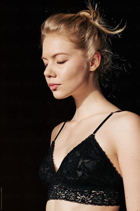 Portrait Of A Beautiful Young Blonde Girl In Black Bra By Stocksy Contributor Sergey