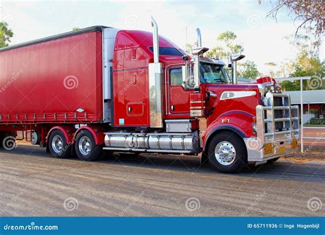 Front Red Freight Trailer Truck Road Train Australia Stock Photo