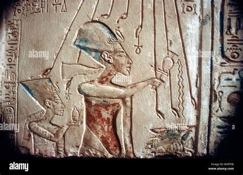 Relief Of Akhenaten And Nefertiti Under The Rays Of The Sun God Aten Egyptian Museum Cairo