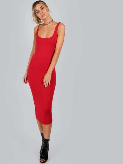 Sleeveless Solid Bodycon Dress Red Sheinsheinside