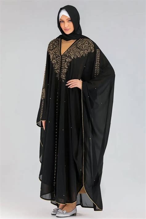 Muslim Sequins Abaya Kimono Hijab Dress Bat Sleeve Turkish Arabic Dubai