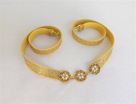 Gold Elastic Waist Belt Gold Glitter Belt Gold Filigree Etsy