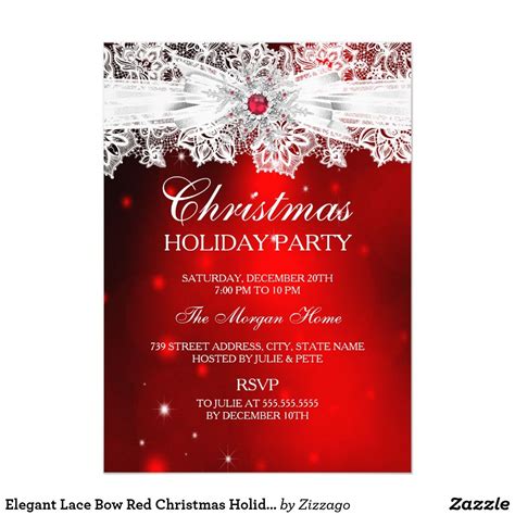 Elegant Lace Bow Red Christmas Holiday Party Invitation Zazzle