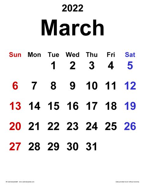 Womens March 2022 Calendar Calendar 2022