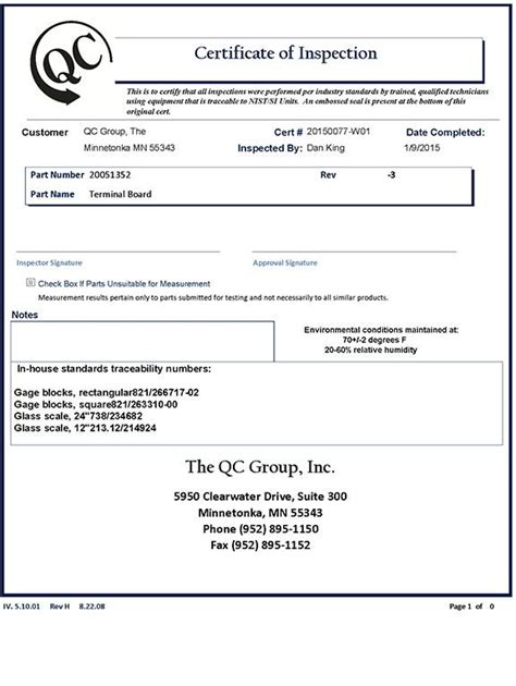 Certificate Of Inspection Template 4 Templates Example Templates
