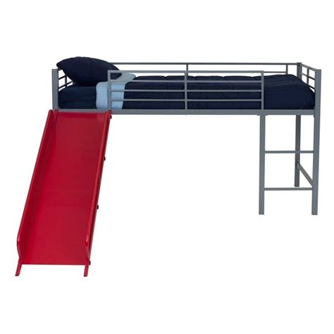 Metal Twin Loft Slide Bed In Silver And Red 5513298